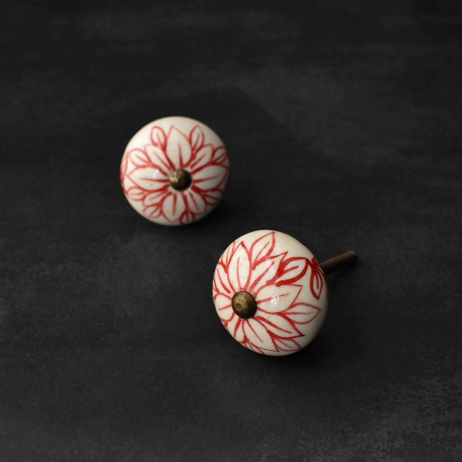Zellige Red Floral Ceramic Kitchen Cabinet Knob Pull