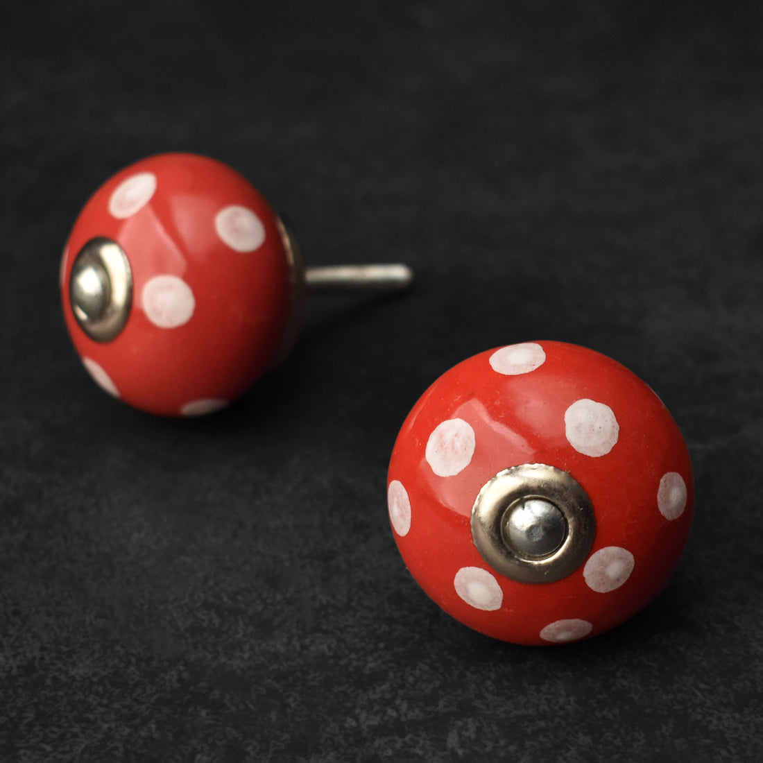Polka Pop White and Red Ceramic Cupboard Door Knob