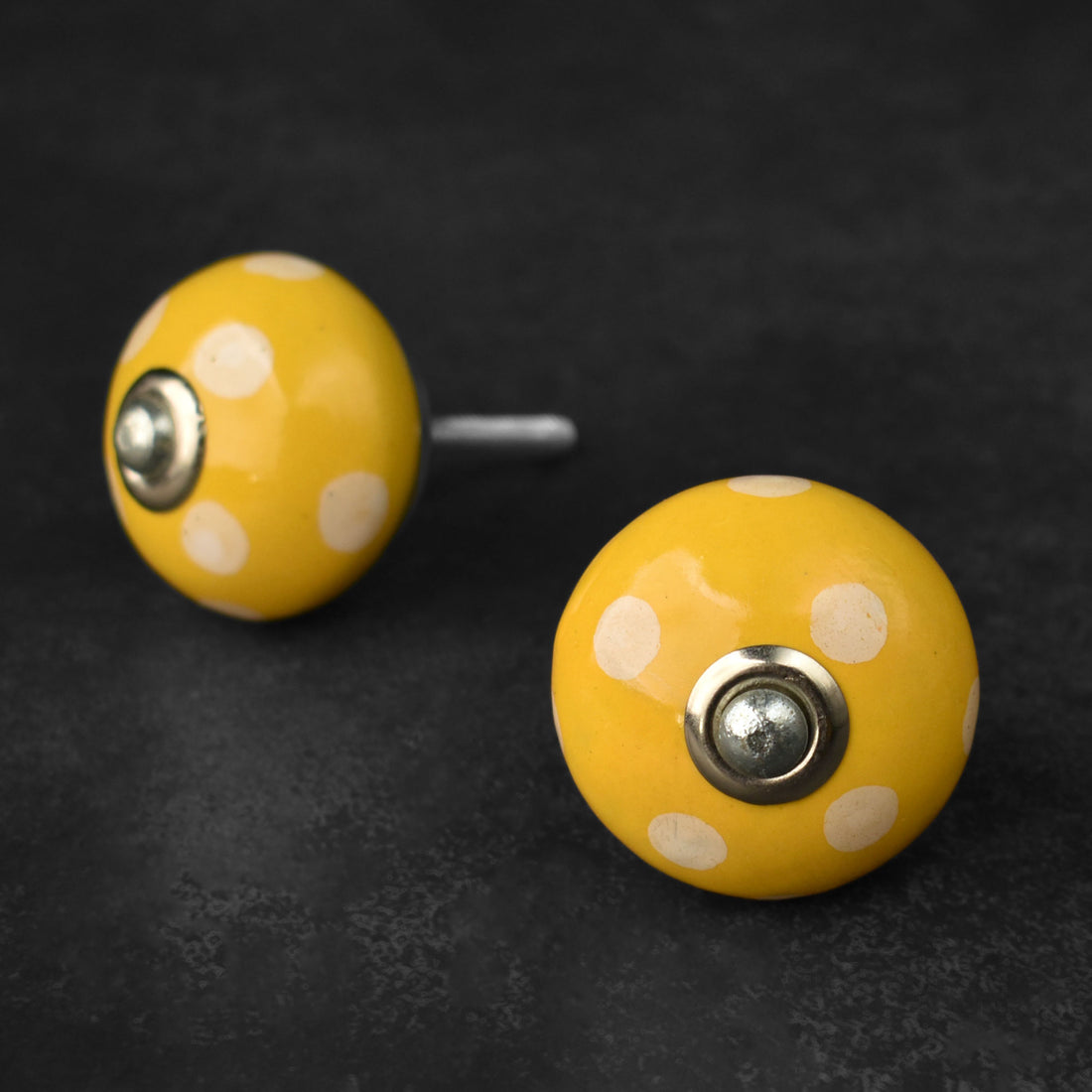 Polka Pals White and Yellow Ceramic Cupboard Door Knob