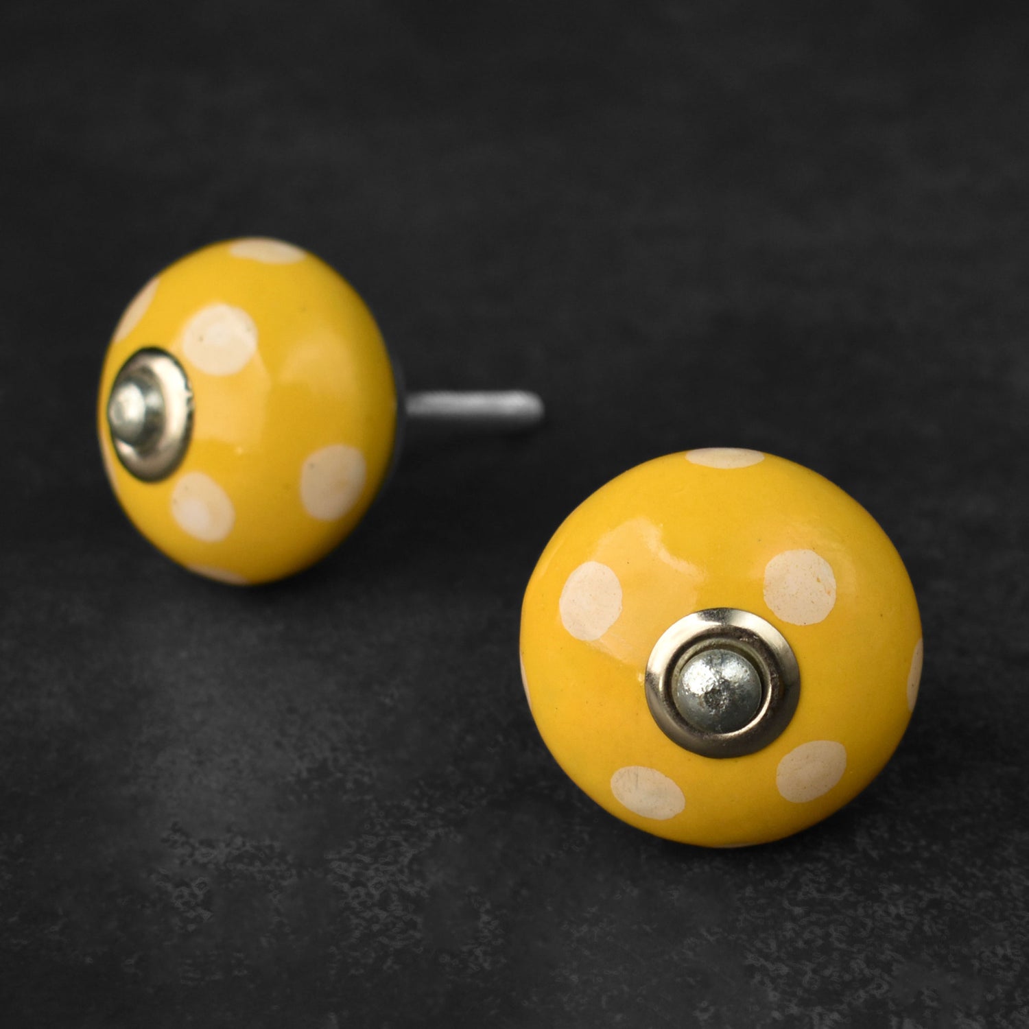 Polka Pals White and Yellow Ceramic Cupboard Door Knob