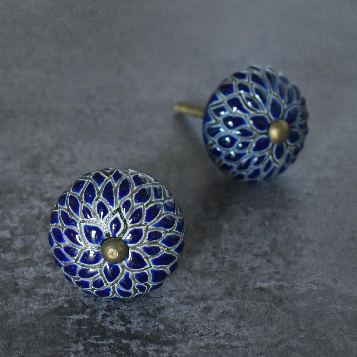 Kenitra Prussian Blue Flower Ceramic Cabinet Dresser Knob