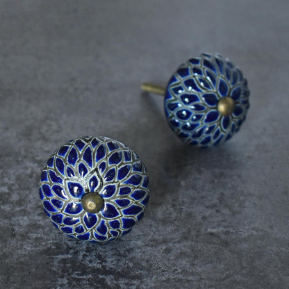 Kenitra Prussian Blue Flower Ceramic Cabinet Dresser Knob