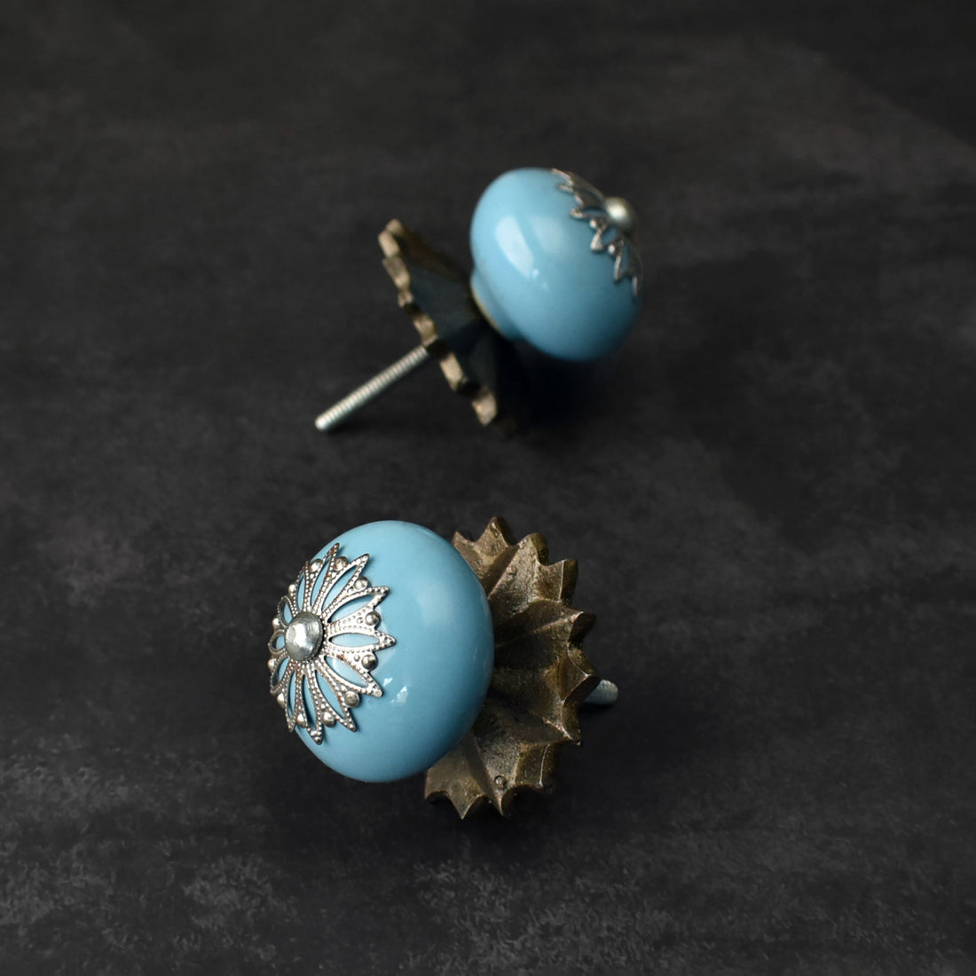 Mirae Blue Ceramic Knob with Antique Backplate