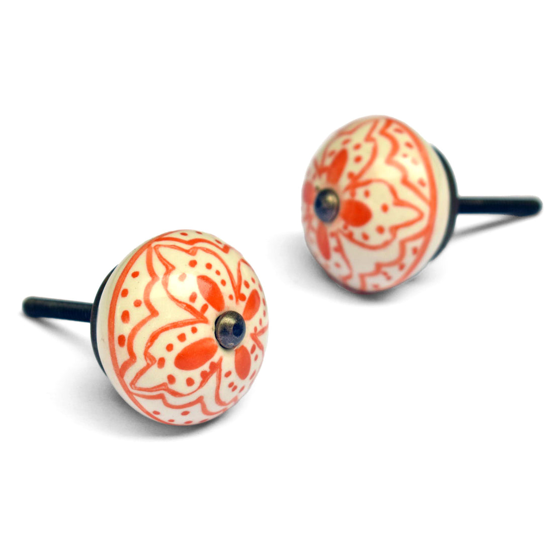 Apricot Floral Ceramic Cupboard and Cabinet Door Knob