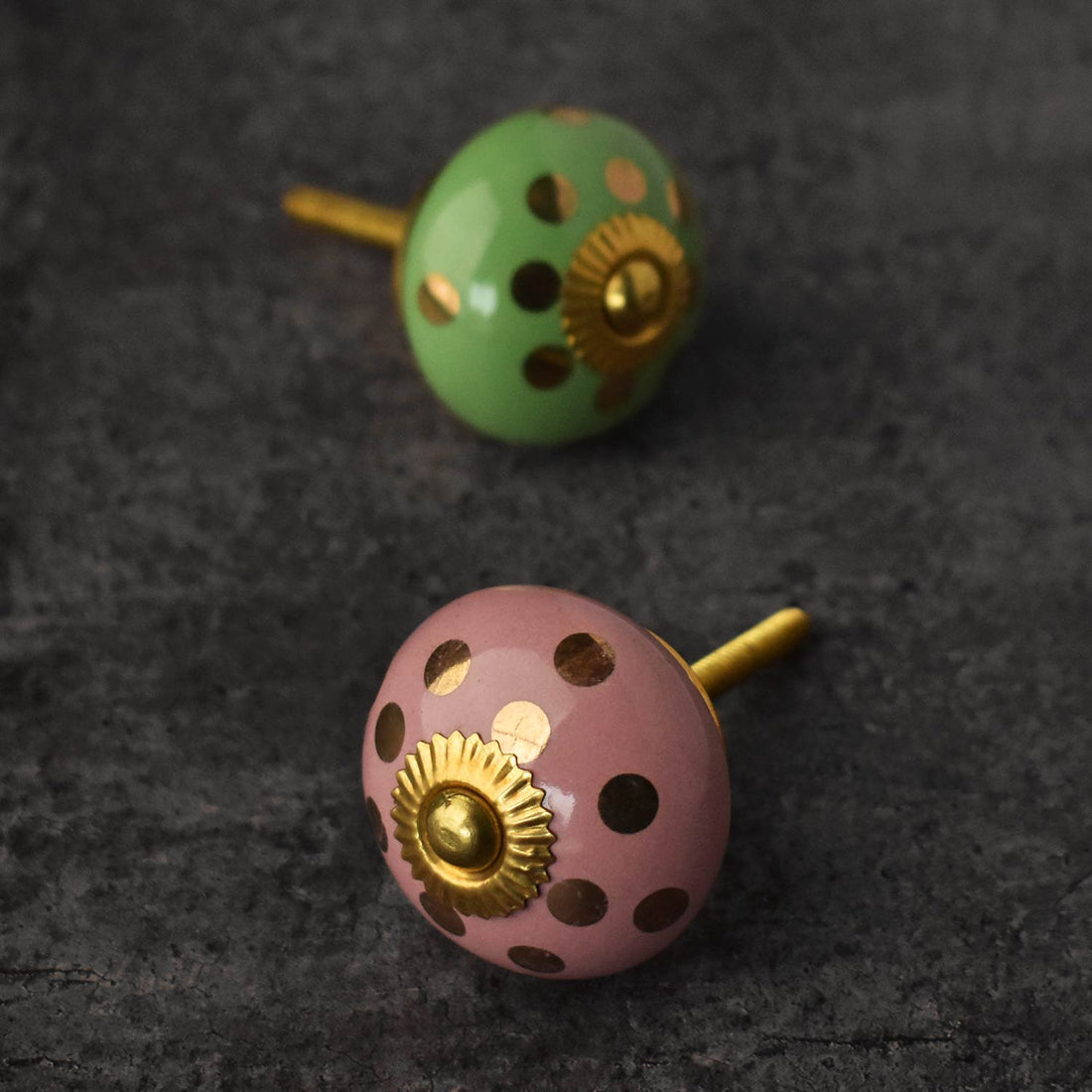 Aura Gold Polka Ceramic Cupboard and Cabinet Door Knob