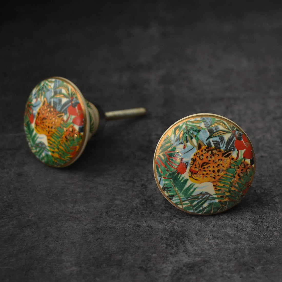 gold ceramic knob with jaguar print
