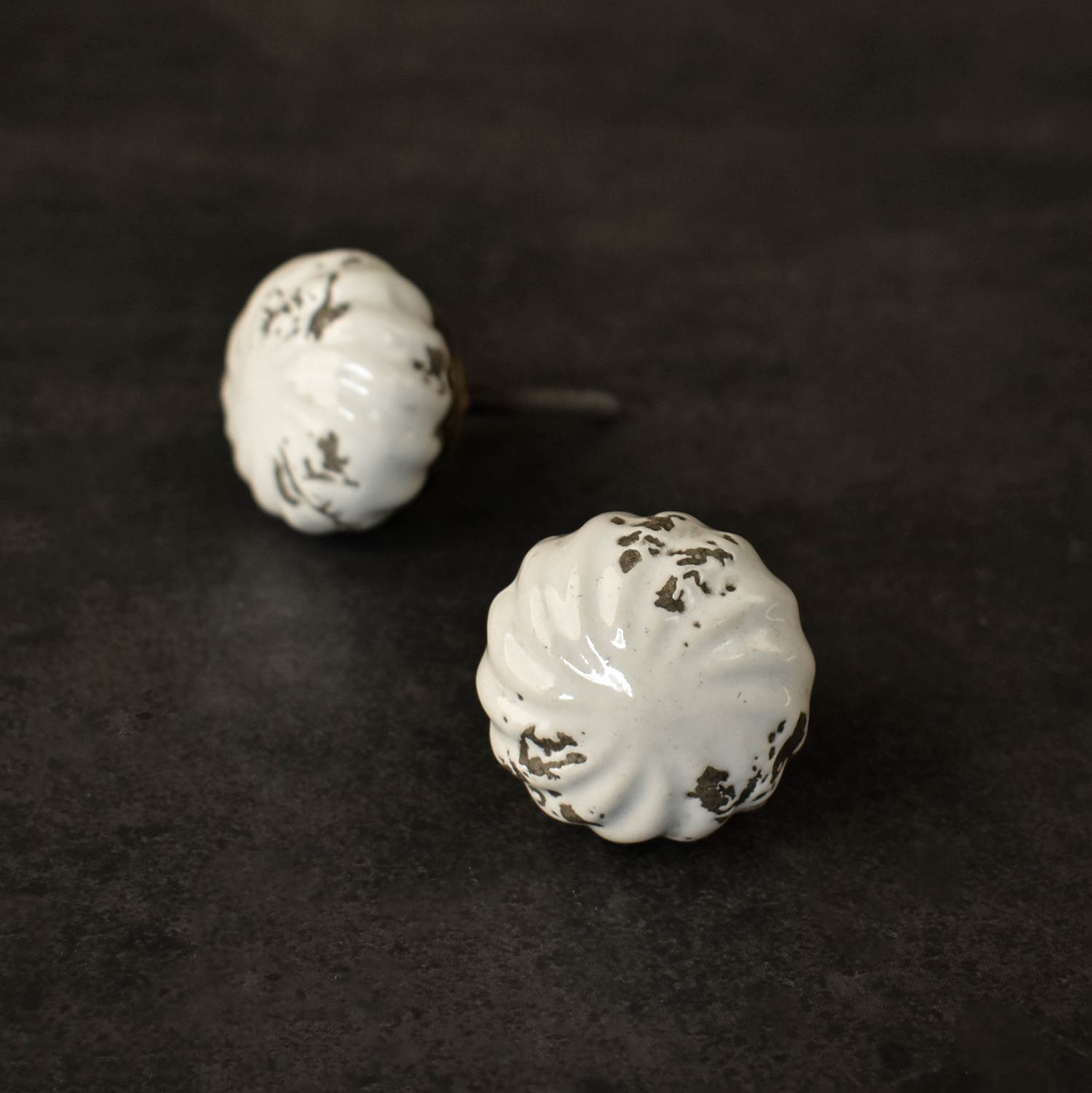 Patina Distressed White Ceramic Drawer Knob