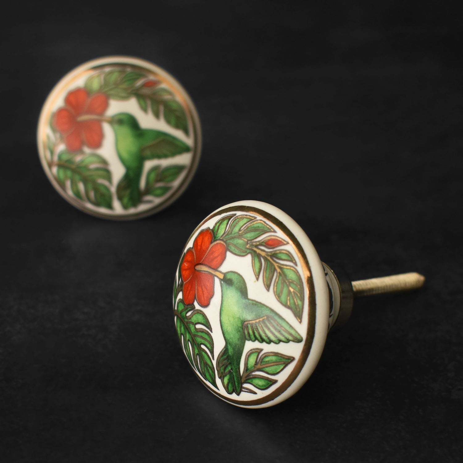 Cyrene Gold Bird Ceramic Cabinet Drawer Knob and Pull