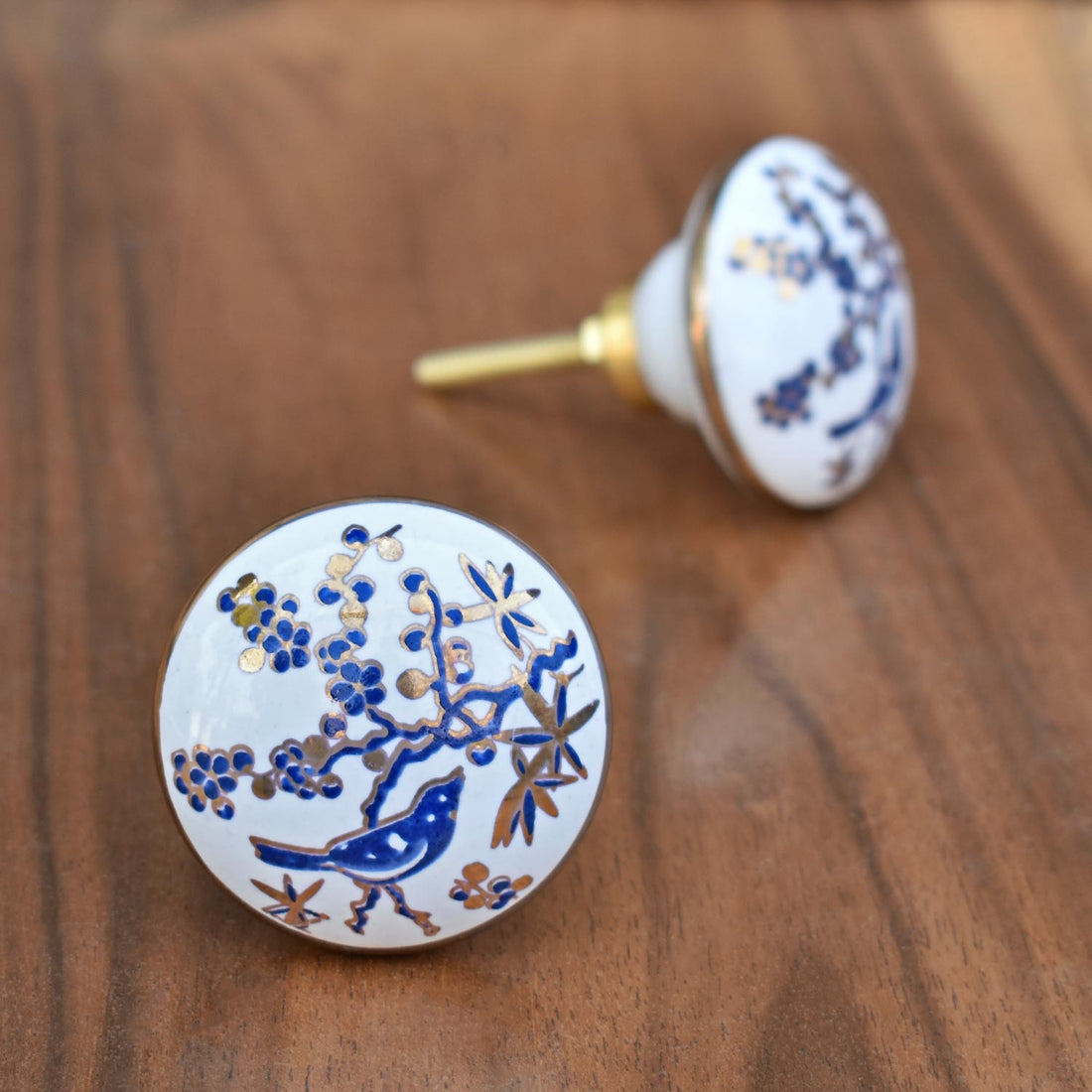 Neelambari Indigo Gold Ceramic Drawer Knob