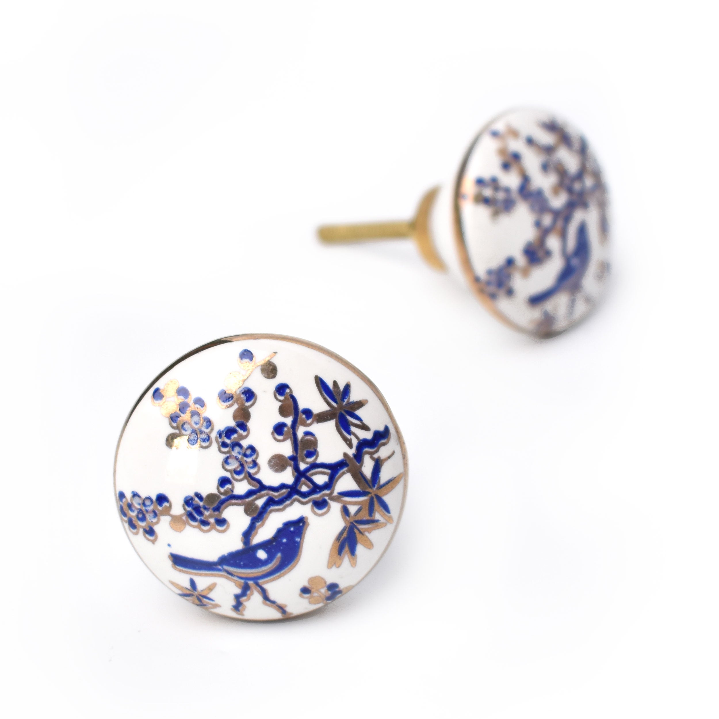 Neelambari Indigo Gold Ceramic Drawer Knob