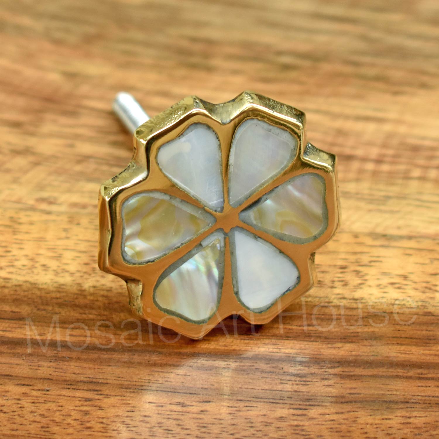 mother of pearl and brass knob