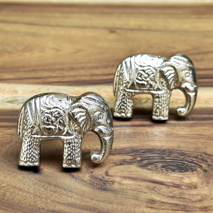 Raja the Silver Elephant Metal Cabinet Drawer Knob