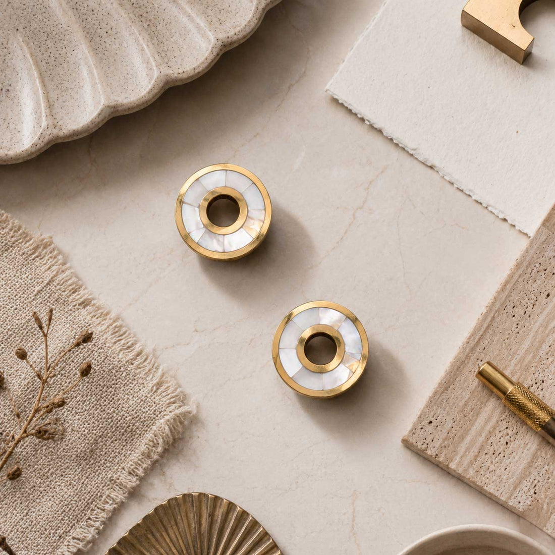 Halo Mother of Pearl Brass Cabinet Knob
