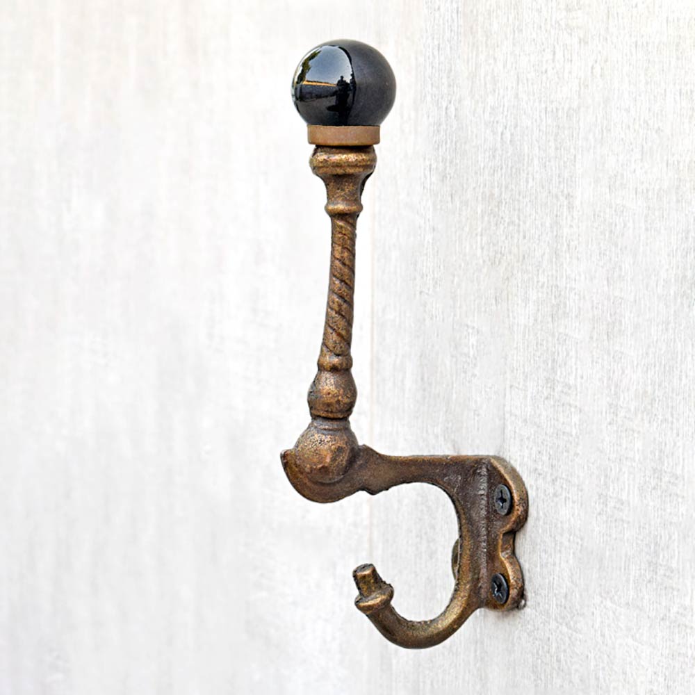 Seles Cast Iron Black Ceramic Knob Coat Wall Hook