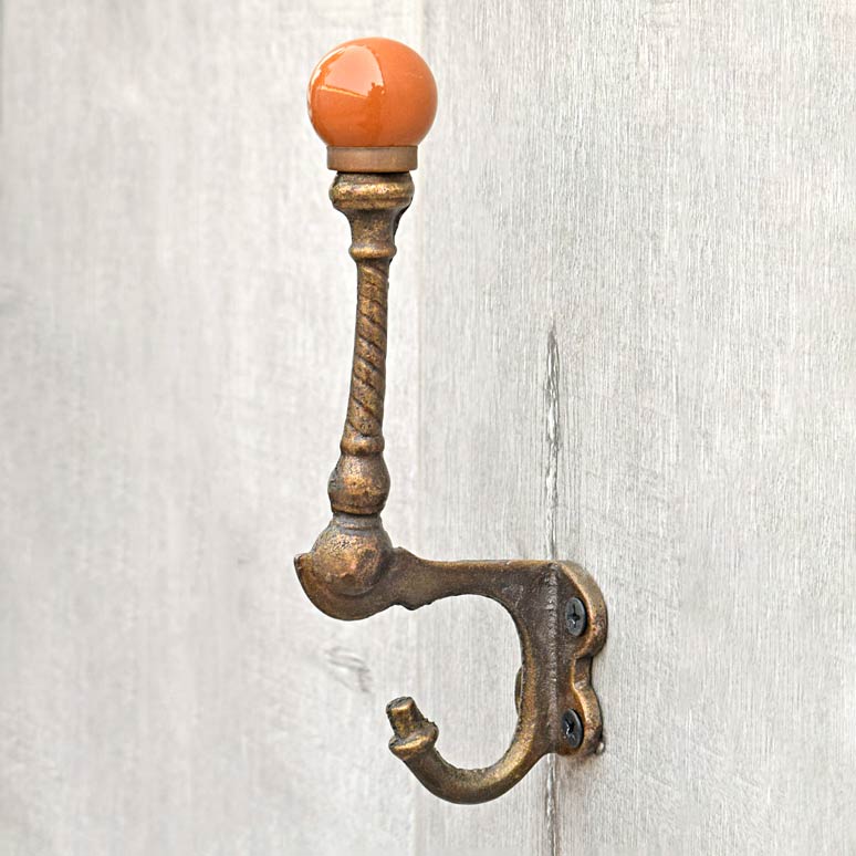 Seles Cast Iron Brown Ceramic Knob Coat Wall Hook