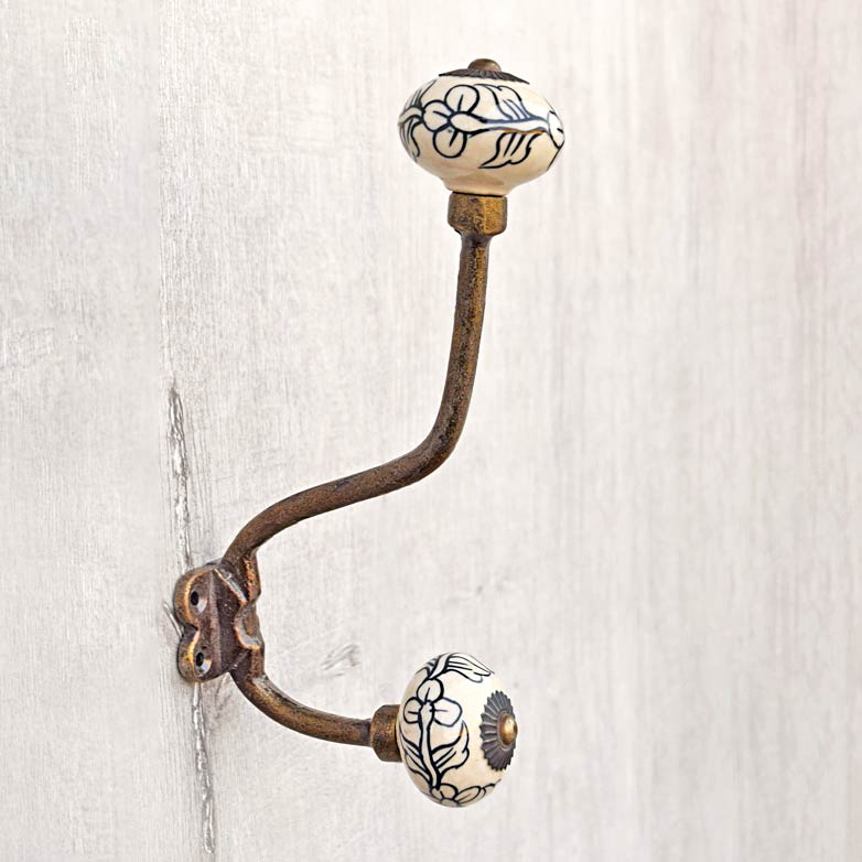 Florina Cast Iron Vine Ceramic Knob Coat Wall Hook