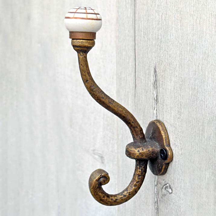 Volos Cast Iron White Ceramic Knob Coat Wall Hook