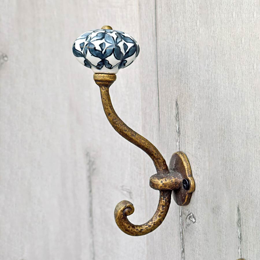 Volos Cast Iron Floral Ceramic Knob Coat Wall Hook