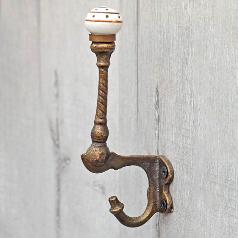 Seles Cast Iron White Ceramic Knob Coat Wall Hook