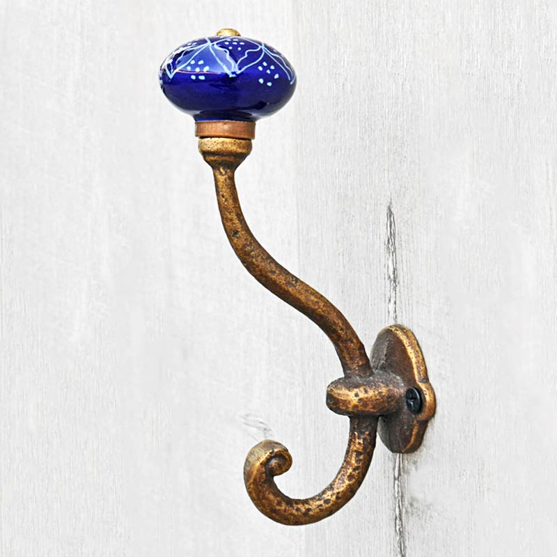 Volos Cast Iron Blue Ceramic Knob Coat Wall Hook