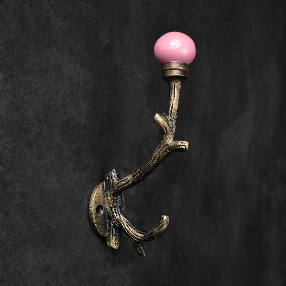 Sequoia Cast Iron Pink Ceramic Knob Coat Wall Hook