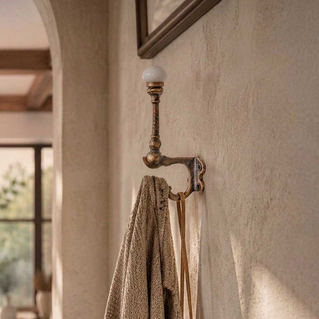 Seles Cast Iron Ivory Ceramic Knob Coat Wall Hook