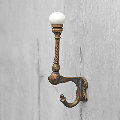 Seles Cast Iron Ivory Ceramic Knob Coat Wall Hook