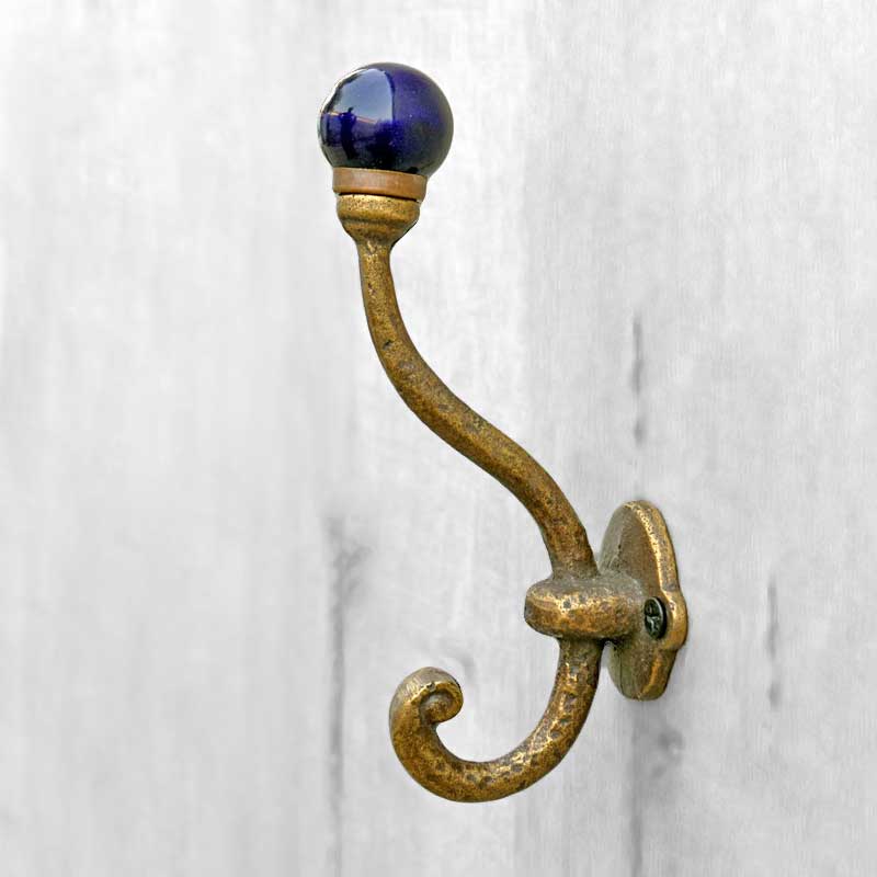 Volos Cast Iron Navy Ceramic Knob Coat Wall Hook