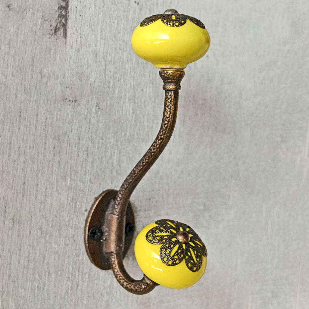 Adana Cast Iron Lemon Ceramic Knob Wall Hook