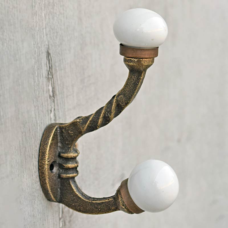 Maori Swirled Cast Iron White Ceramic Knob Wall Hook