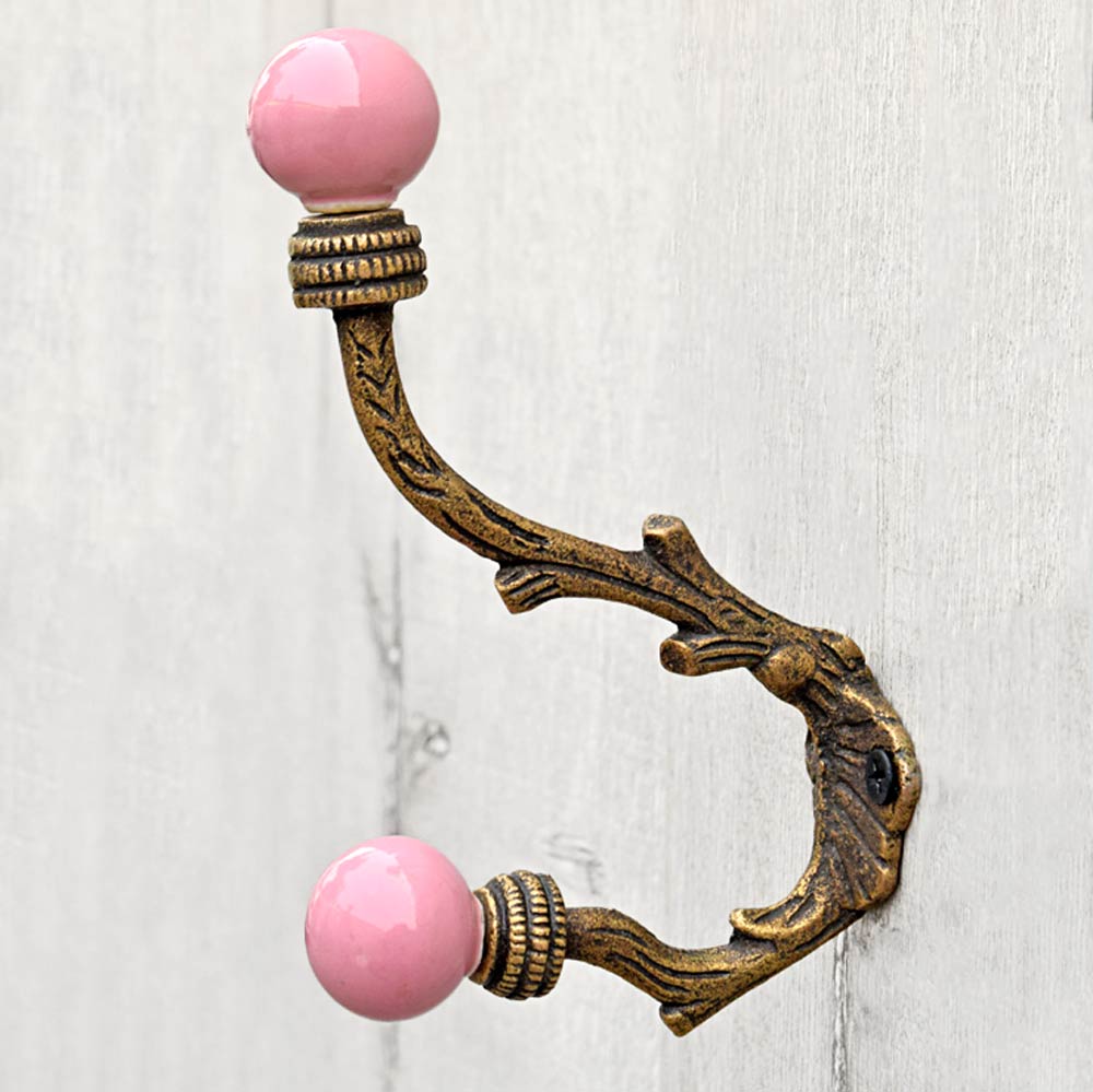 Izmir Iron Branch Pink Ceramic Knob Wall Hook