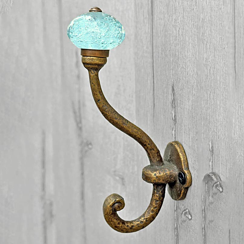 Volos Cast Iron Aqua Bubble Glass Knob Coat Wall Hook