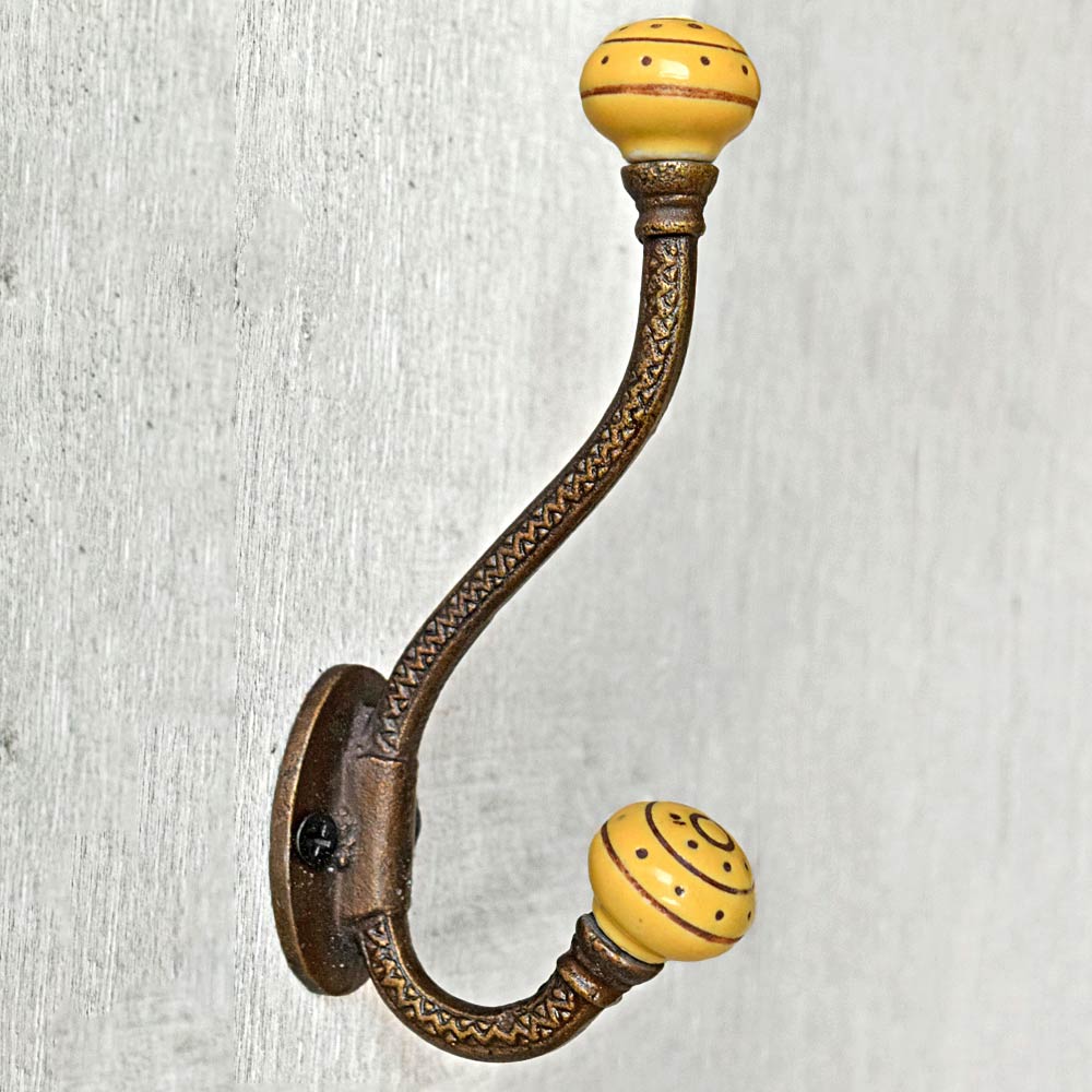 Adana Cast Iron Yellow Ceramic Knob Wall Hook