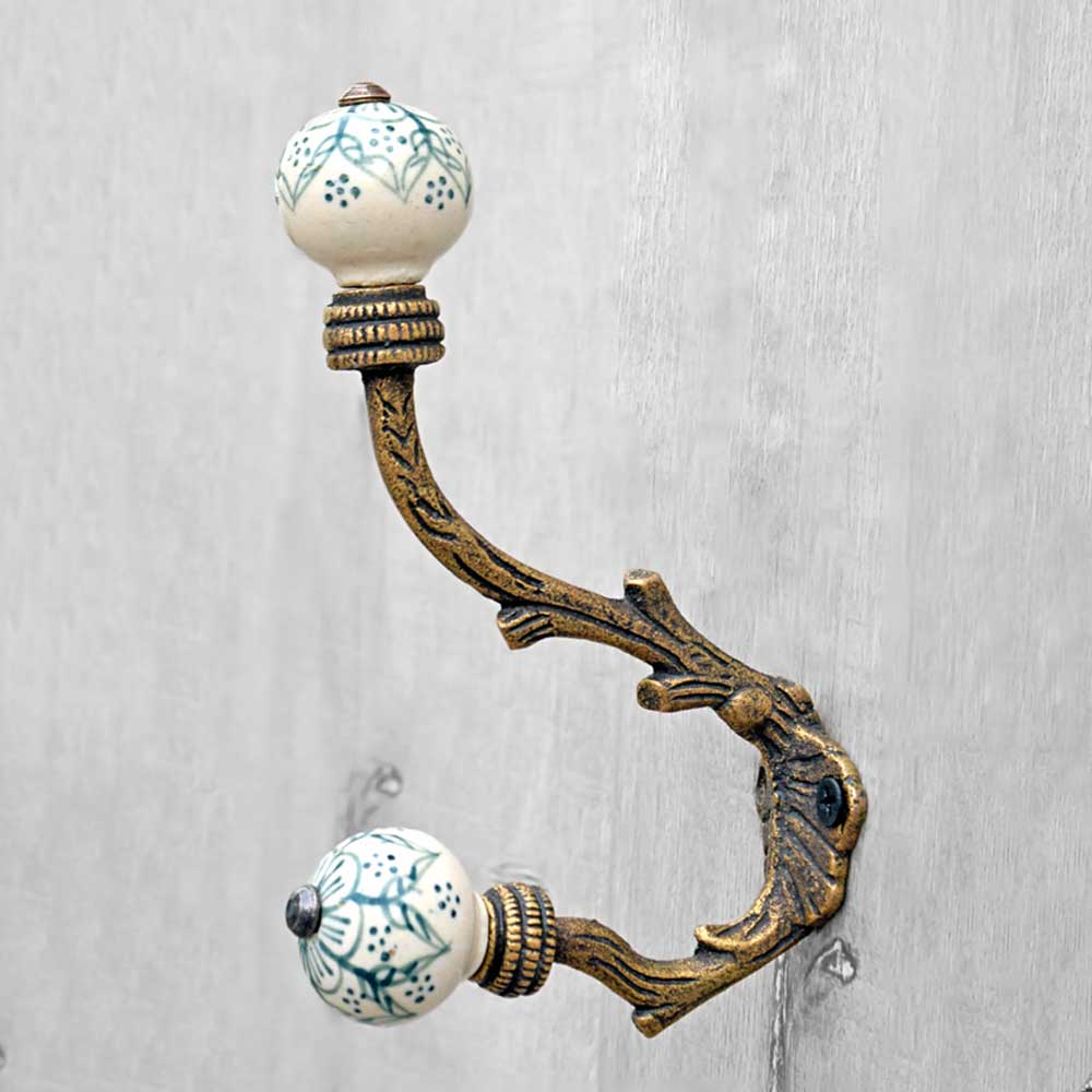 Izmir Iron Branch Green Ceramic Knob Wall Hook