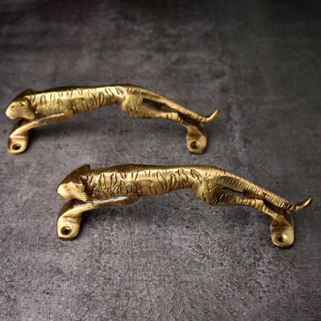 brass tiger cupboard handle side view