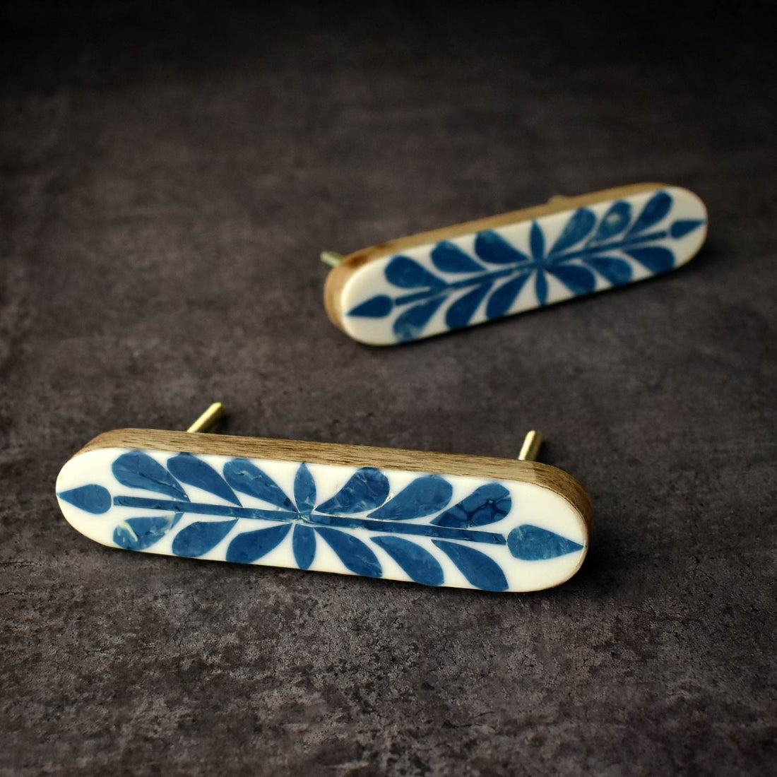 blue and white inlay cabinet handle