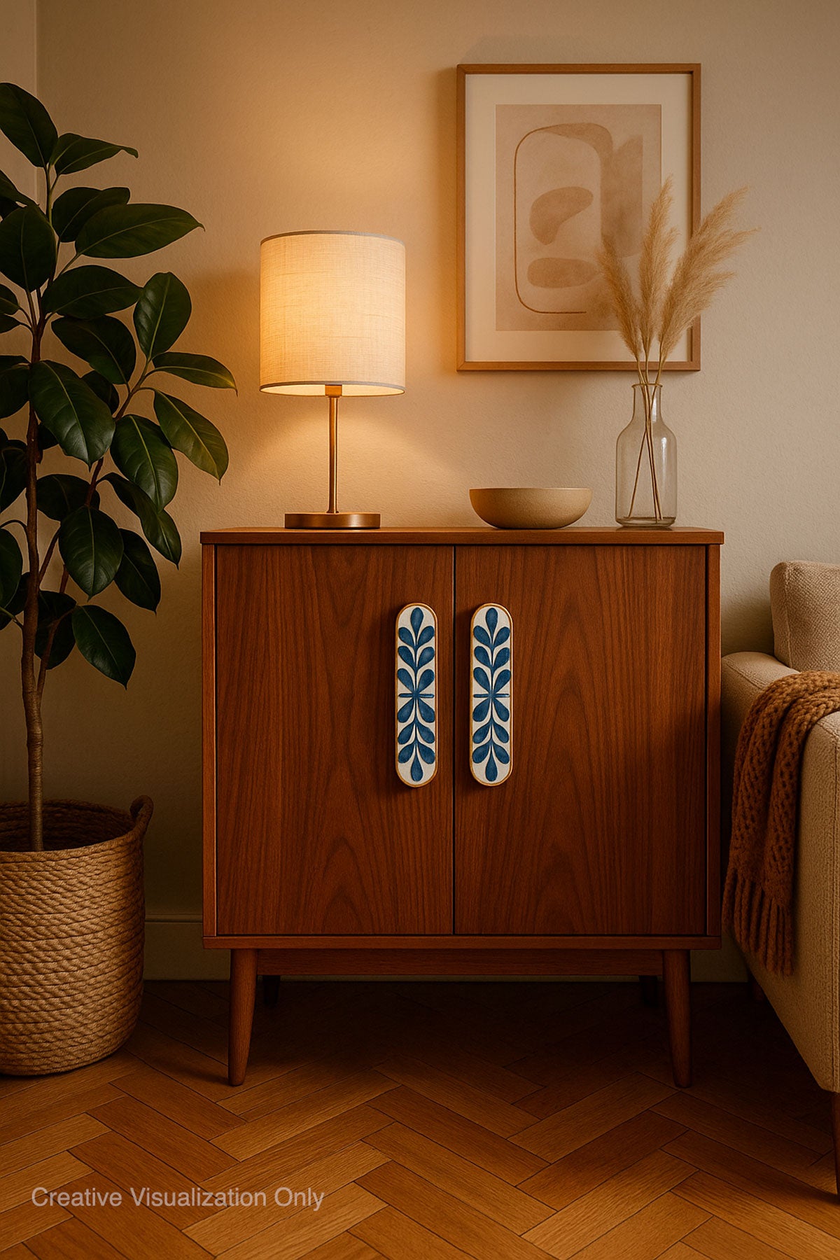 Ikat White and Blue Inlay Cabinet Almirah Pull Handle