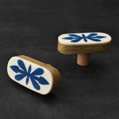 Ikat White and Blue Inlay Cabinet Almirah Pull Handle