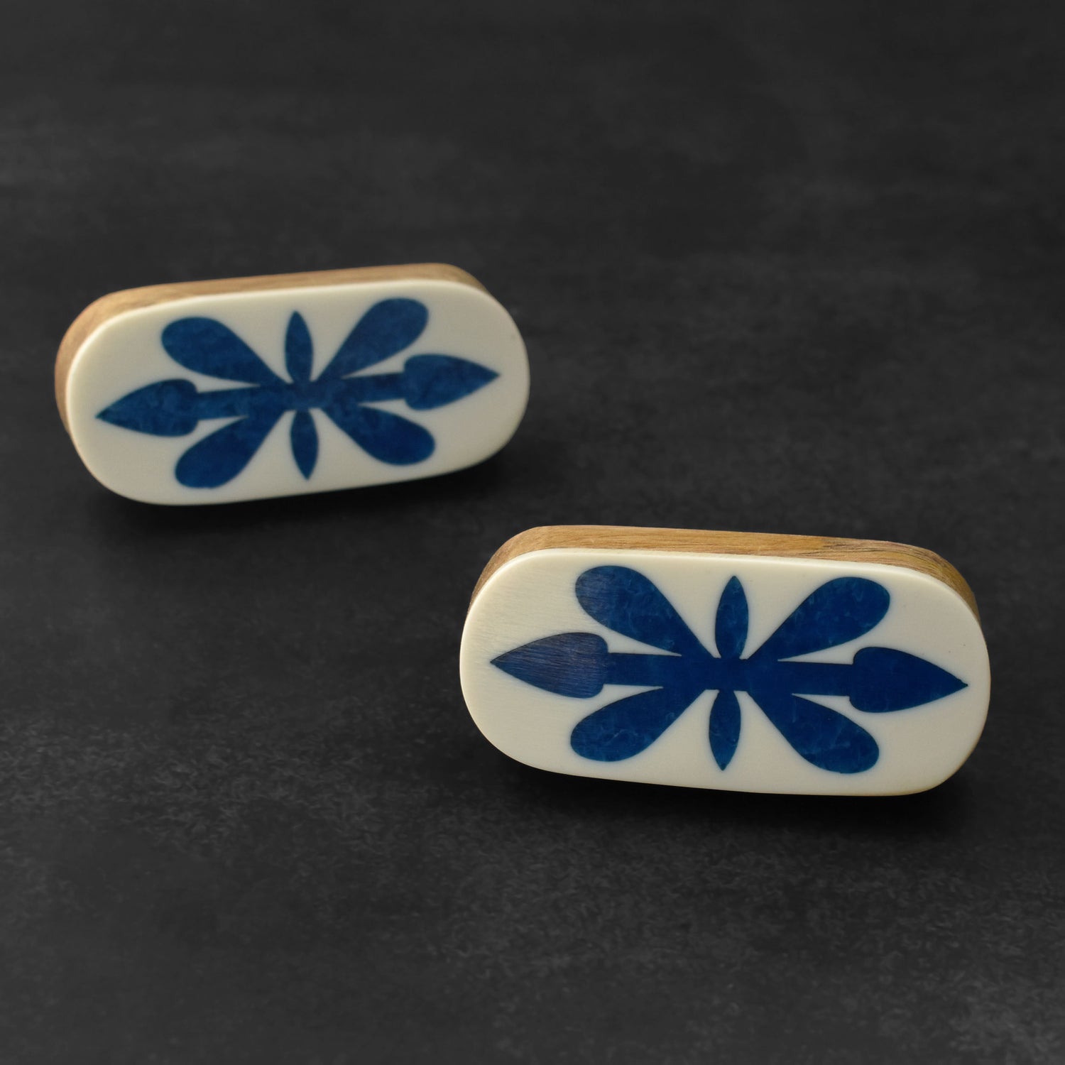 Ikat White and Blue Inlay Cabinet Almirah Pull Handle