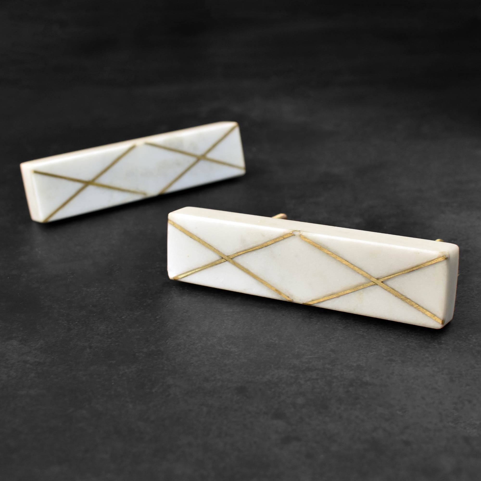 brass inlay white natural stone handle