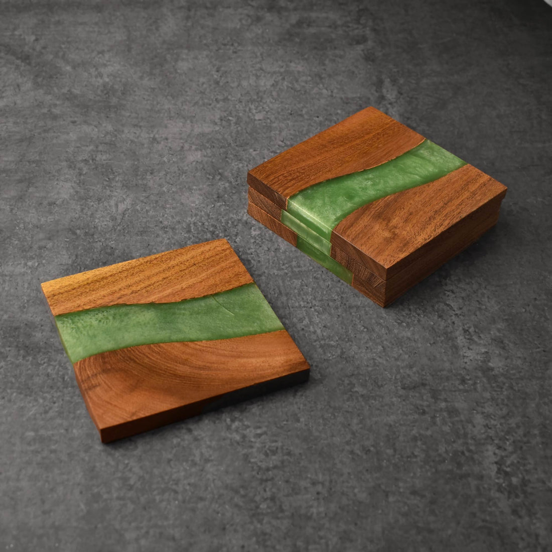 Leander Wood Resin Coasters Set of 4
