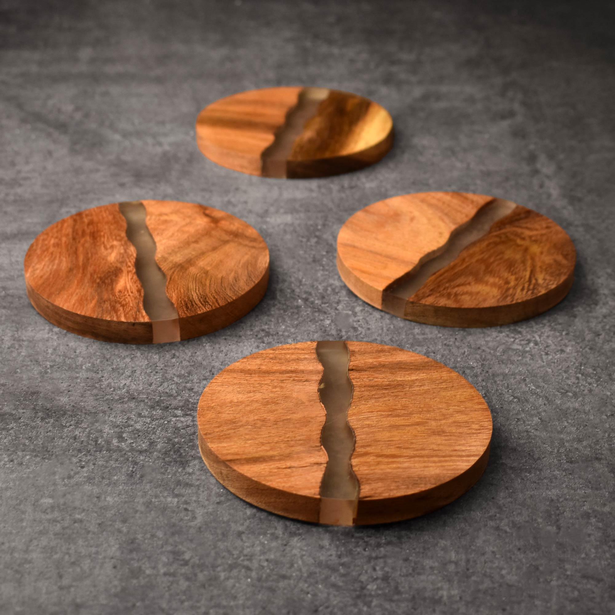 Moon River Wood Resin Coasters Set of 4