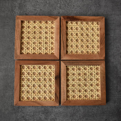 Bellona Rattan Wood Coasters Set of 4