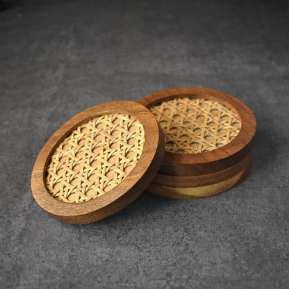 Portia Rattan Wood Coasters Set of 4