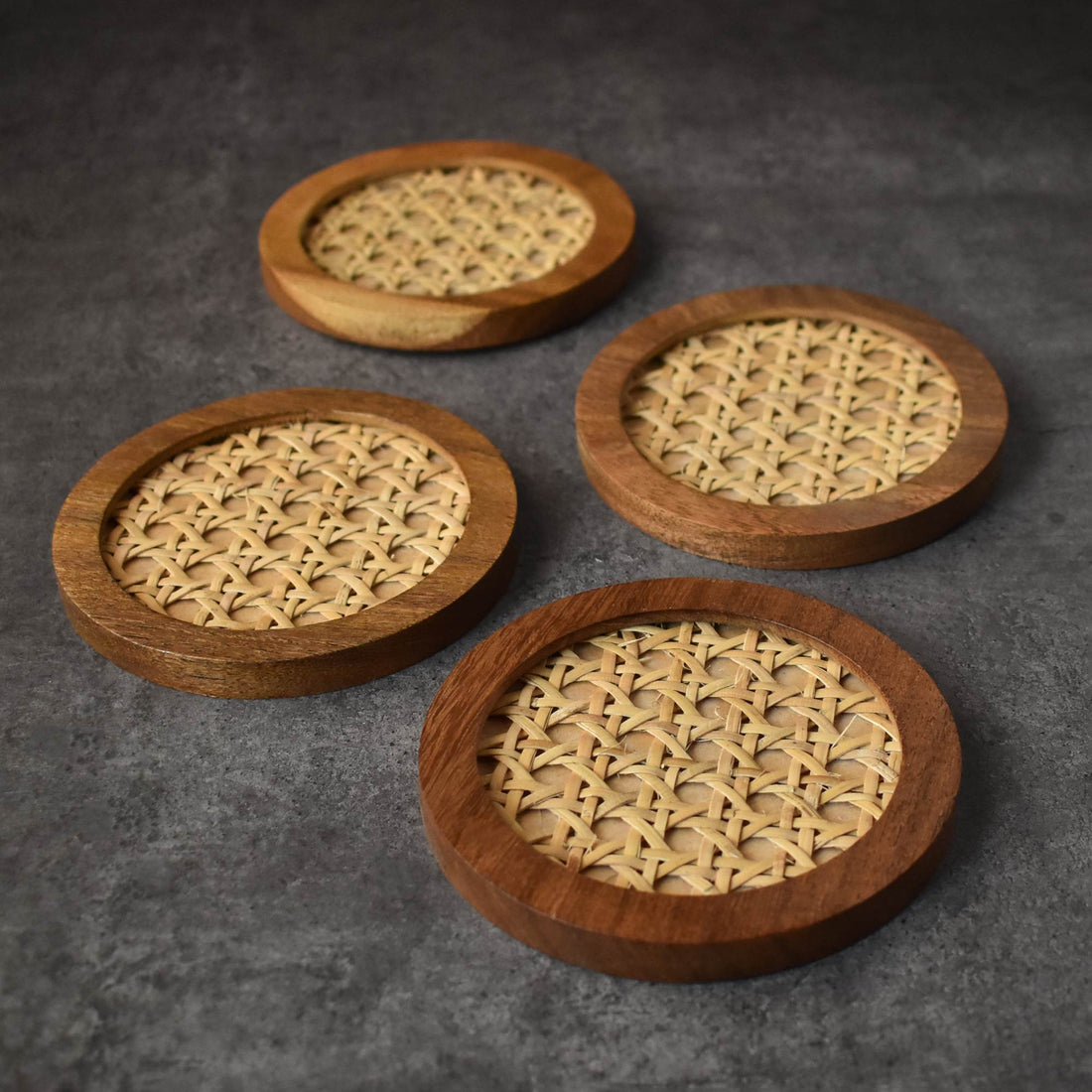 Portia Rattan Wood Coasters Set of 4