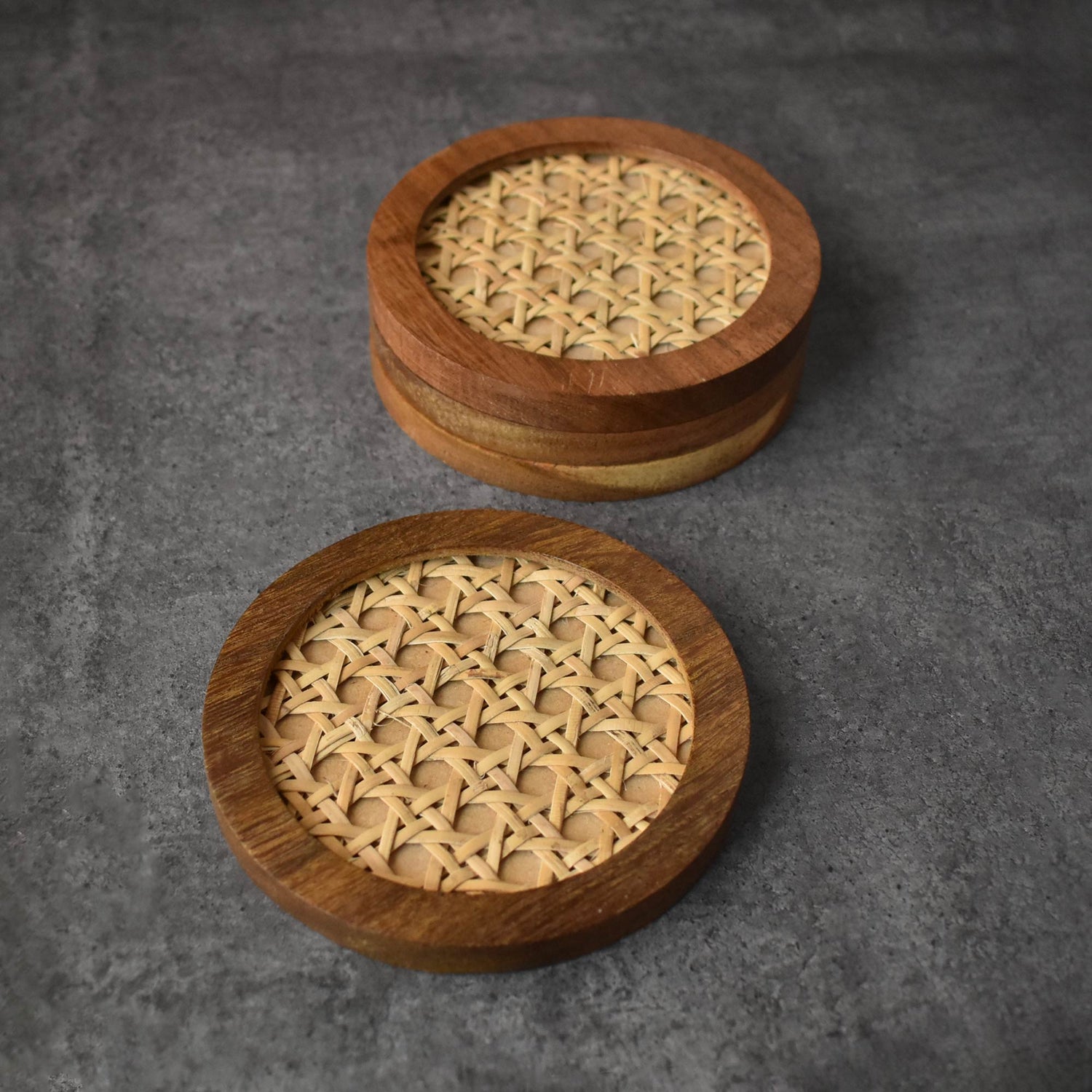 Portia Rattan Wood Coasters Set of 4