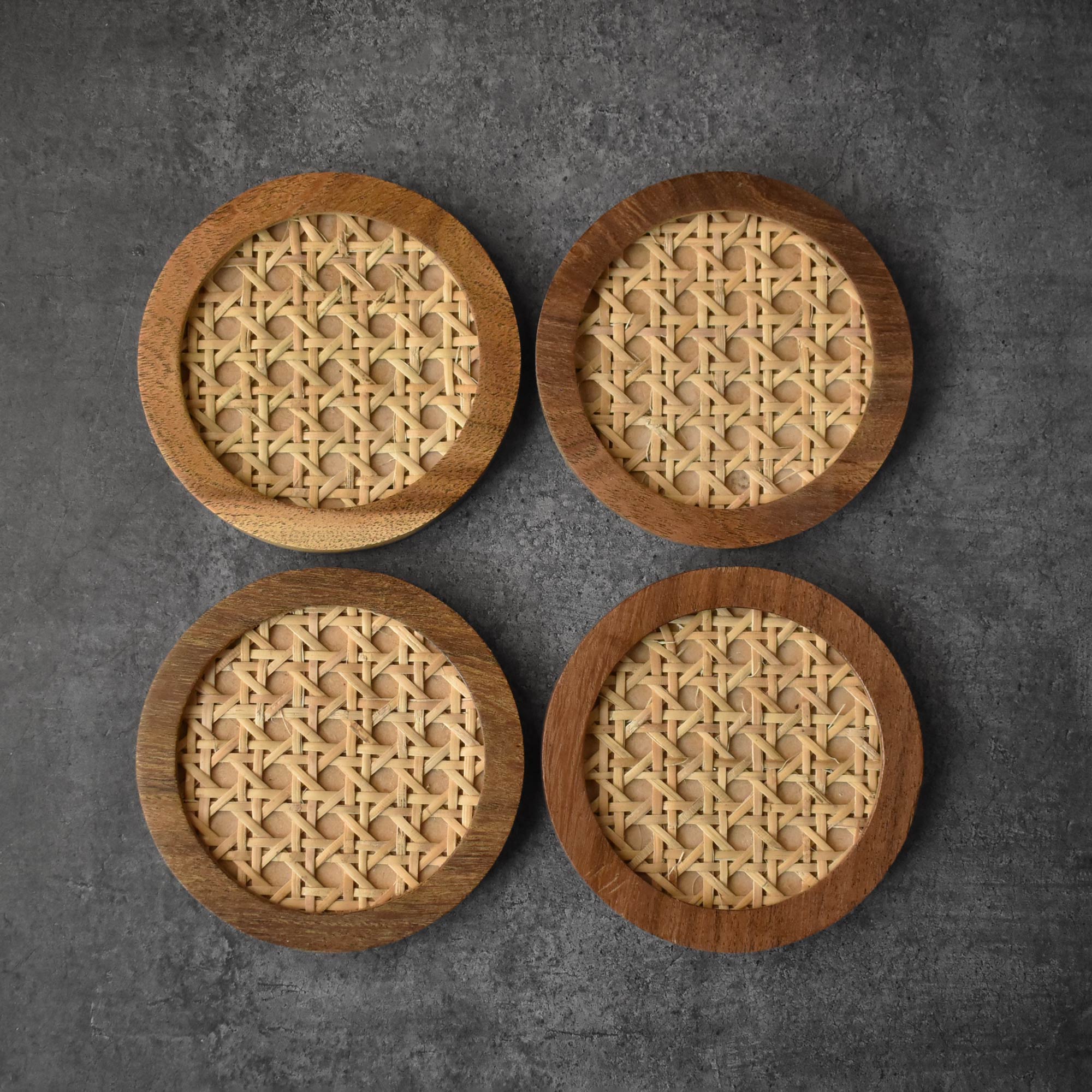 Portia Rattan Wood Coasters Set of 4