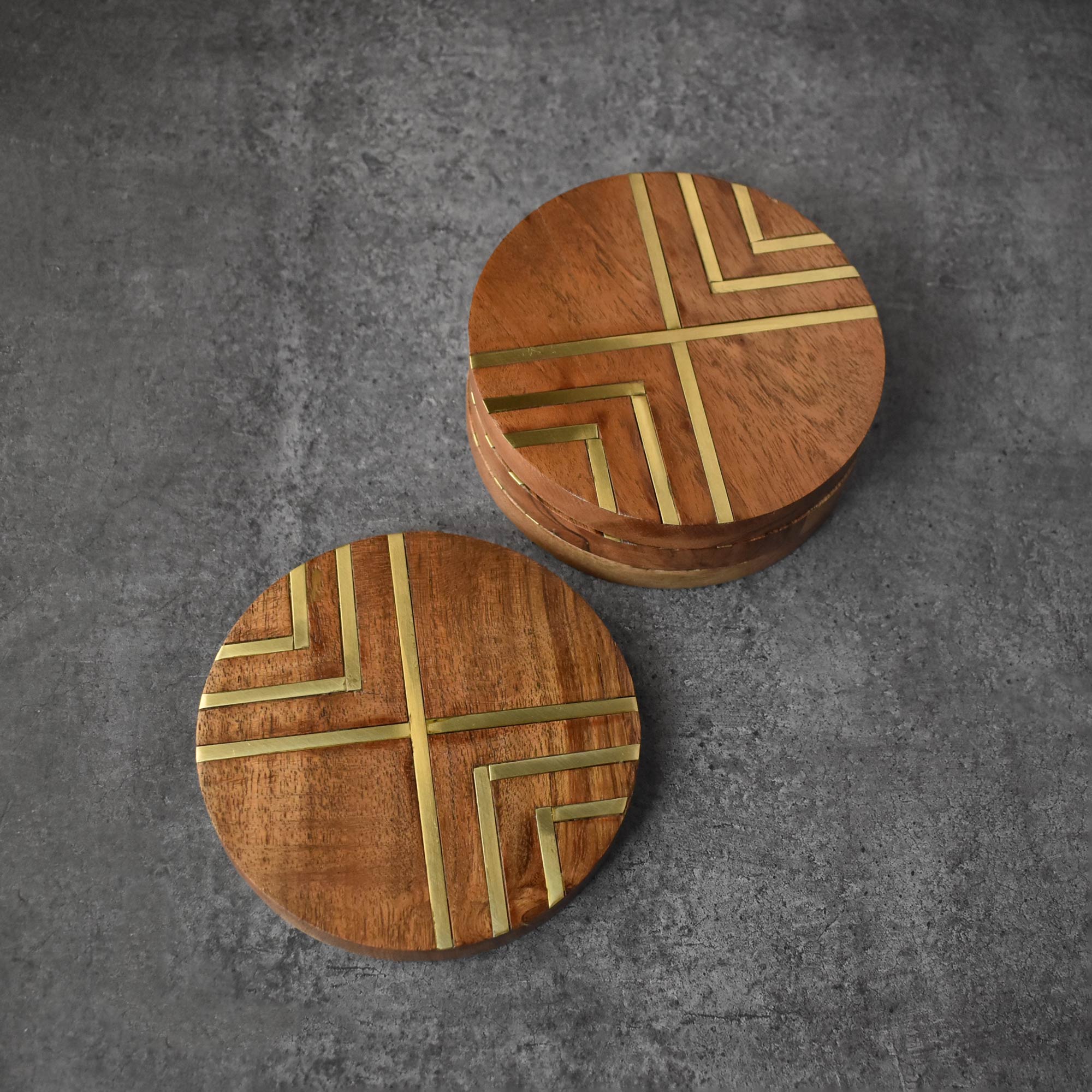 Selene Wood Brass Coasters Set of 4