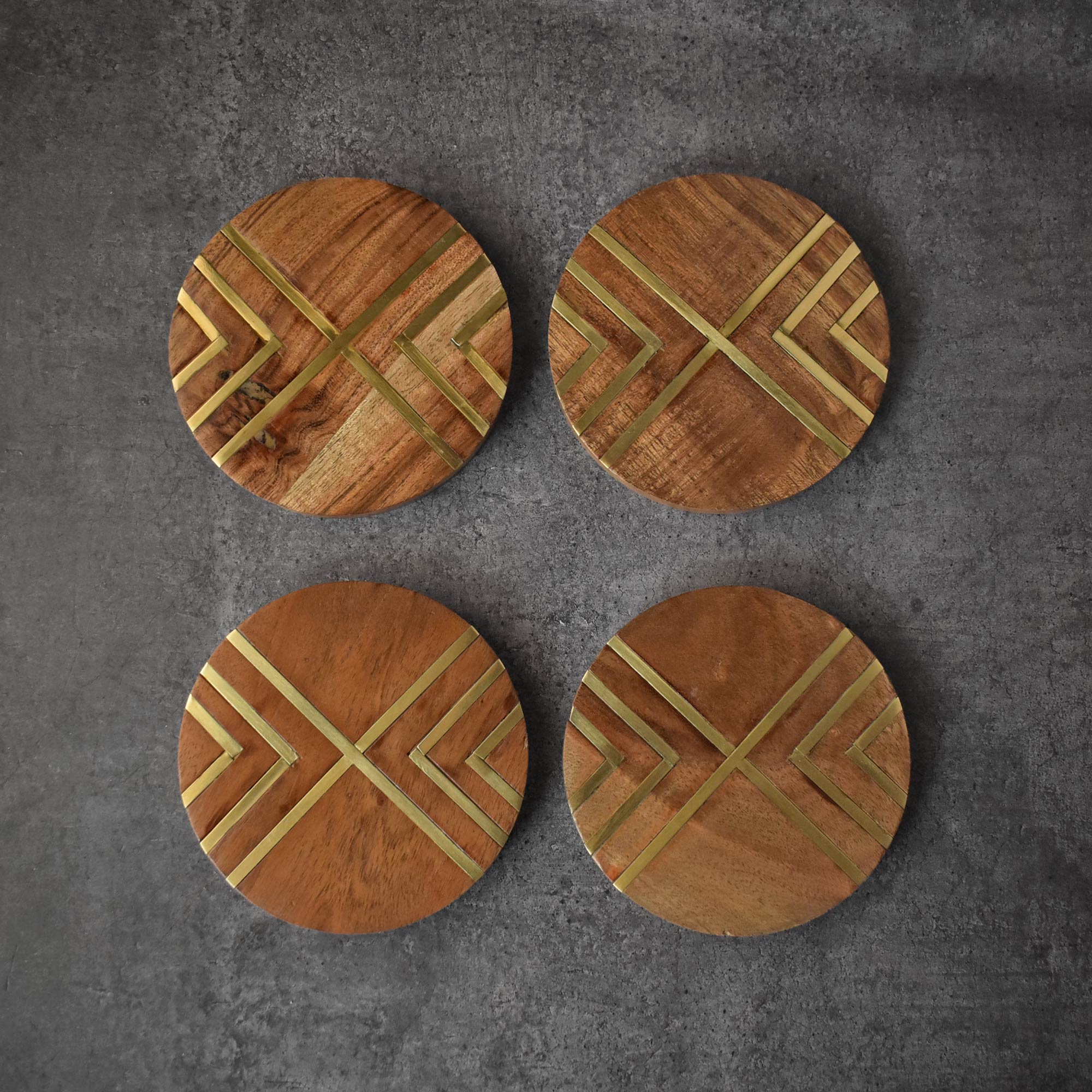 Selene Wood Brass Coasters Set of 4