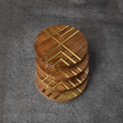 Selene Wood Brass Coasters Set of 4